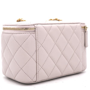 Lambskin Quilted Pearl Crush Small Vanity Case With Chain Lilac
