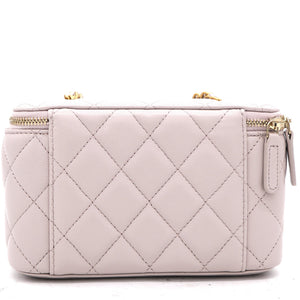 Lambskin Quilted Pearl Crush Small Vanity Case With Chain Lilac