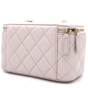 Lambskin Quilted Pearl Crush Small Vanity Case With Chain Lilac