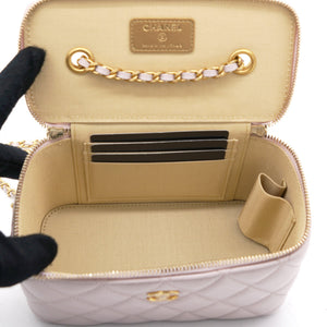Lambskin Quilted Pearl Crush Small Vanity Case With Chain Lilac