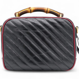Vintage Effect Matelasse Diagonal Torchon GG Marmont Bamboo Top Handle Shoulder Bag Black