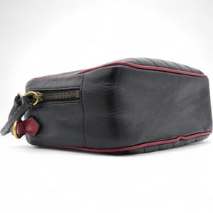 Vintage Effect Matelasse Diagonal Torchon GG Marmont Bamboo Top Handle Shoulder Bag Black