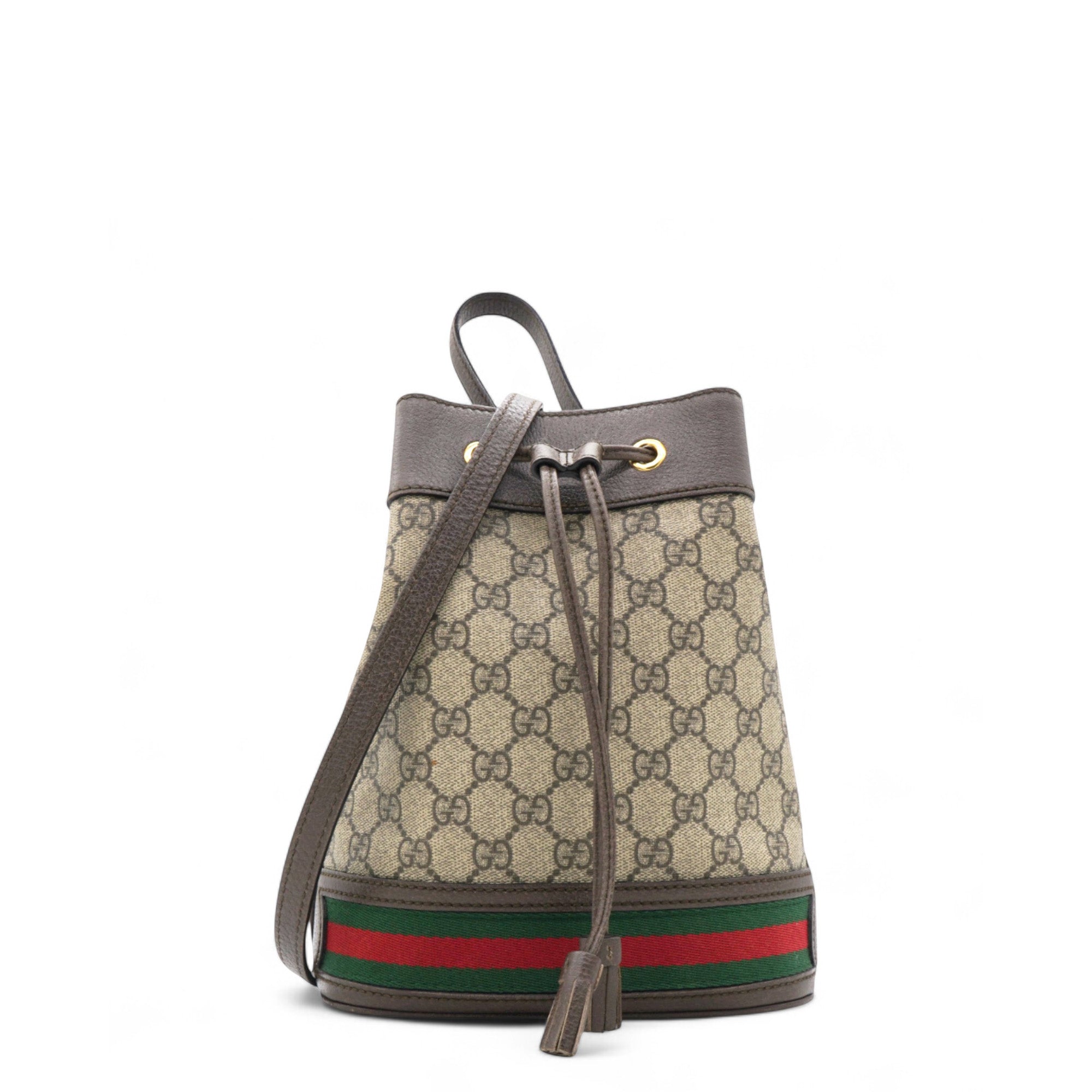 GG Supreme Monogram Web Ophidia Bucket Bag Brown