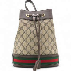 GG Supreme Monogram Web Ophidia Bucket Bag Brown