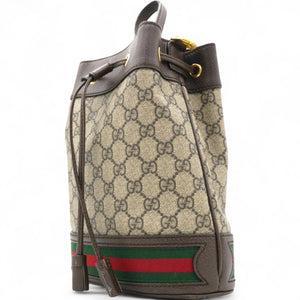 GG Supreme Monogram Web Ophidia Bucket Bag Brown