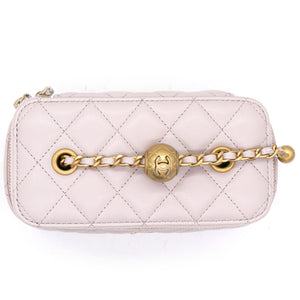 Lambskin Quilted Pearl Crush Small Vanity Case With Chain Lilac