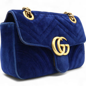 Velvet Matelasse Small GG Marmont Shoulder Bag Cobalt Blue