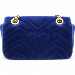 Velvet Matelasse Small GG Marmont Shoulder Bag Cobalt Blue