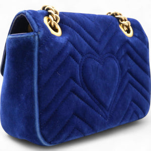 Velvet Matelasse Small GG Marmont Shoulder Bag Cobalt Blue