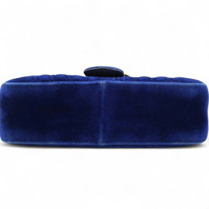 Velvet Matelasse Small GG Marmont Shoulder Bag Cobalt Blue