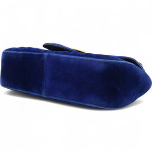 Velvet Matelasse Small GG Marmont Shoulder Bag Cobalt Blue