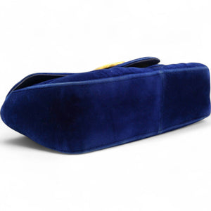Velvet Matelasse Small GG Marmont Shoulder Bag Cobalt Blue