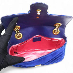 Velvet Matelasse Small GG Marmont Shoulder Bag Cobalt Blue
