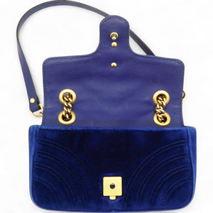 Velvet Matelasse Small GG Marmont Shoulder Bag Cobalt Blue