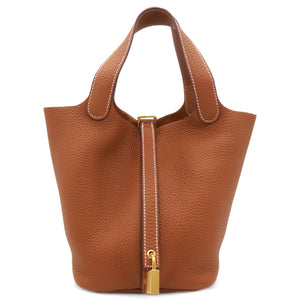 Clemence Leather Picotin Lock 18 Bag Gold