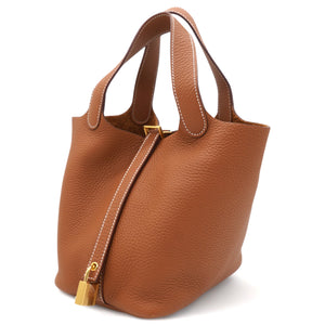 Clemence Leather Picotin Lock 18 Bag Gold