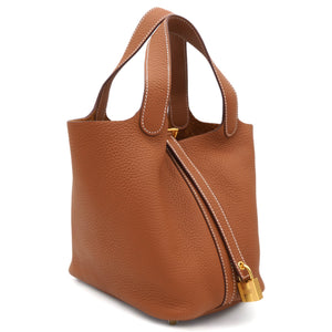 Clemence Leather Picotin Lock 18 Bag Gold