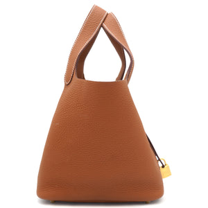 Clemence Leather Picotin Lock 18 Bag Gold