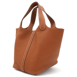 Clemence Leather Picotin Lock 18 Bag Gold