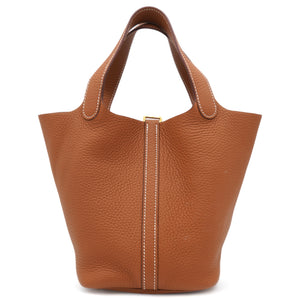 Clemence Leather Picotin Lock 18 Bag Gold