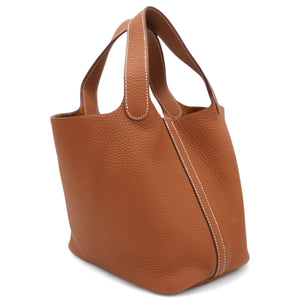 Clemence Leather Picotin Lock 18 Bag Gold