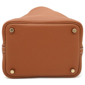 Clemence Leather Picotin Lock 18 Bag Gold