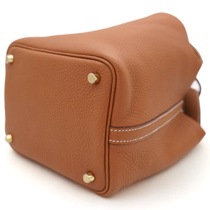 Clemence Leather Picotin Lock 18 Bag Gold