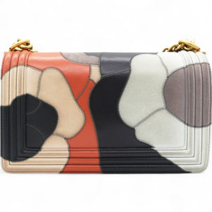 Lambskin Suede Patchwork Medium Act I Camellia Boy Flap Charcoal Brown Pink