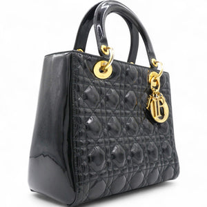 Patent Cannage Medium Lady Dior Black