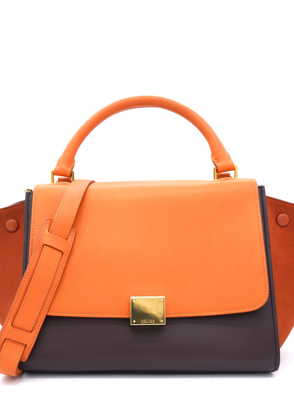 Tri-Color Leather and Suede Small Trapeze Top Handle Bag