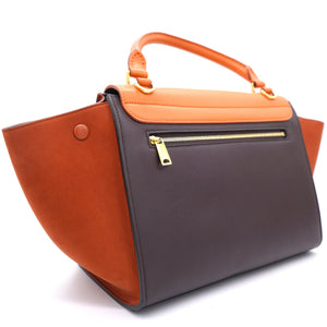 Tri-Color Leather and Suede Small Trapeze Top Handle Bag
