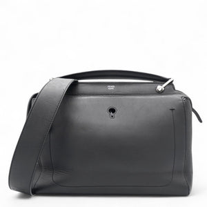 Black Leather Dotcom Top Handle Bag