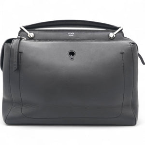 Black Leather Dotcom Top Handle Bag