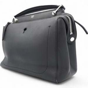 Black Leather Dotcom Top Handle Bag
