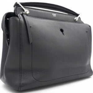 Black Leather Dotcom Top Handle Bag