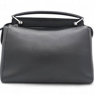 Black Leather Dotcom Top Handle Bag