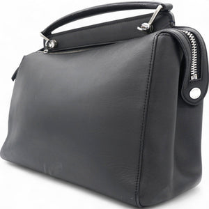 Black Leather Dotcom Top Handle Bag