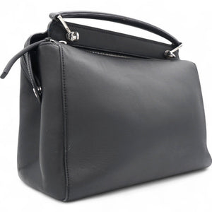 Black Leather Dotcom Top Handle Bag
