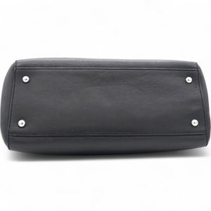 Black Leather Dotcom Top Handle Bag