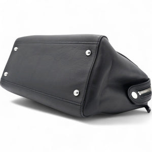 Black Leather Dotcom Top Handle Bag