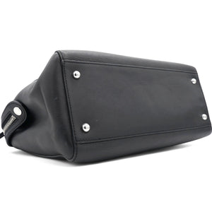 Black Leather Dotcom Top Handle Bag