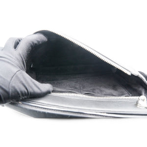 Black Leather Dotcom Top Handle Bag