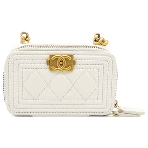 White caviar mini boy clutch on chain