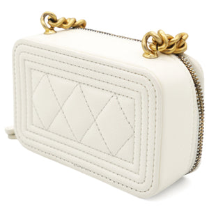 White caviar mini boy clutch on chain