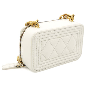 White caviar mini boy clutch on chain