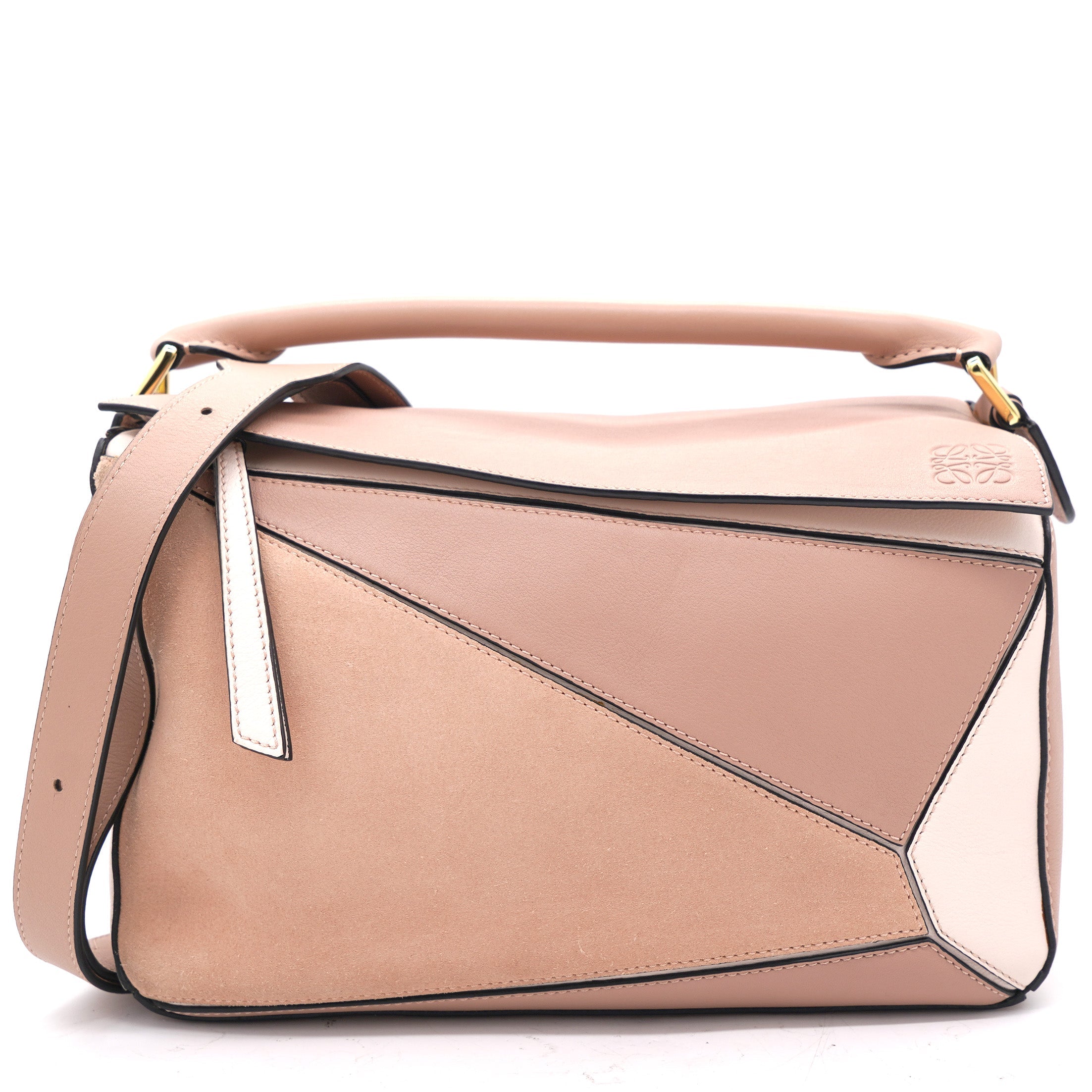 Calfskin Suede Medium Puzzle Bag Pink