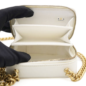 White caviar mini boy clutch on chain