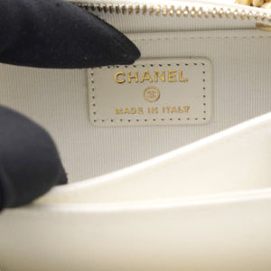 White caviar mini boy clutch on chain