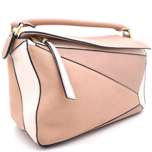 Calfskin Suede Medium Puzzle Bag Pink