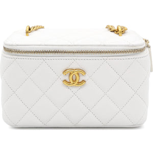 Caviar Quilted Heart Charm Small Vanity Case With Chain White